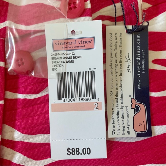NWT Vineyard Vines Breaking Waves Pink/White Shorts size 2 - Picture 7 of 8